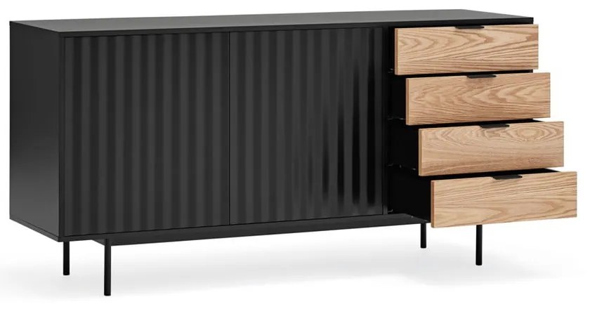 Черен/естествен нисък скрин от декор от дъб 159x80 cm Sierra – Teulat