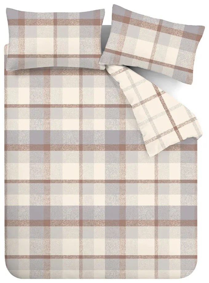 Сиво/кремаво фланелено спално бельо за двойно легло 200x200 cm - Catherine Lansfield