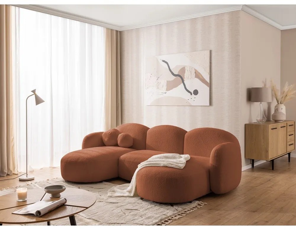 Теракотен ъглов диван от прежда с примки от букле (U форма) Orbit – Ropez