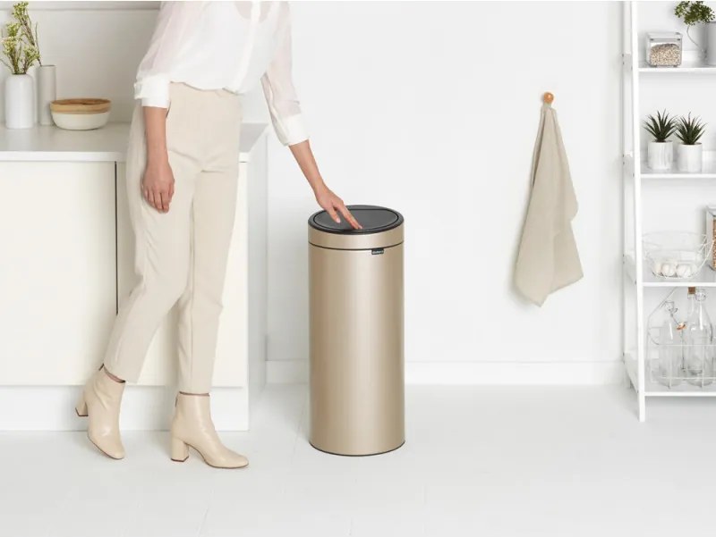 Кош за боклук Brabantia Touch Bin New 1003221, 30 л, Безшумно и плавно затваряне, Златен металик