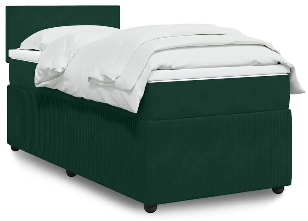 3289959 vidaXL Боксспринг легло с матрак, тъмнозелено, 100x200 см, кадифе