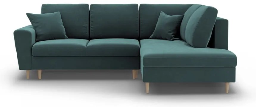 Кадифен разтегателен ъглов диван с място за съхранение в петролен цвят (десен ъгъл/L форма) Kyoto – Cosmopolitan Design