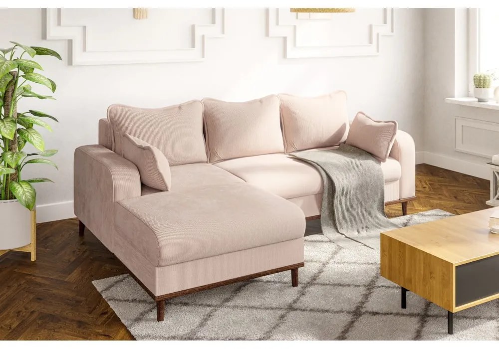 Бежов ъглов диван от рипсено кадифе (ляв ъгъл) Beata – Ropez