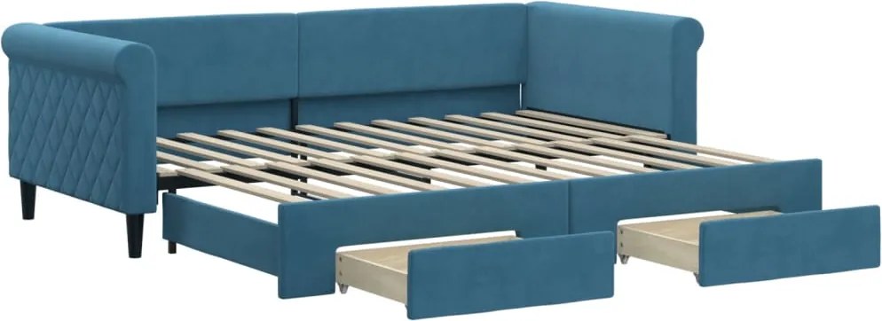 3197818 vidaXL Канапе с изтеглящо легло и чекмеджета синьо 90x200 см кадифе