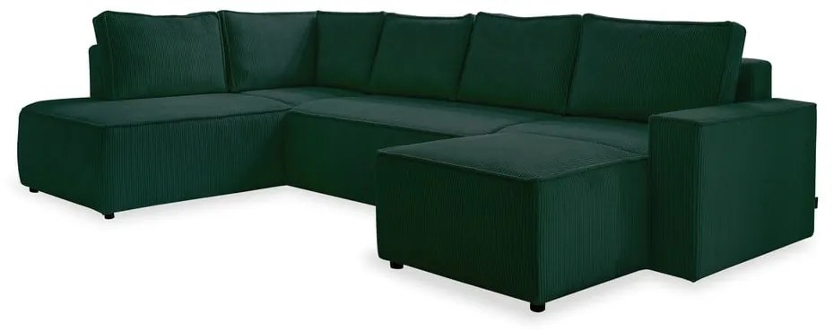 Тъмнозелен разтегателен ъглов диван от рипсено кадифе (ляв ъгъл/"U" форма) Brave Dave – Miuform