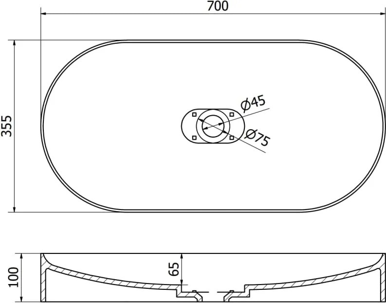 Mexen Sofia плотна мивка от конгломерат 70 x 35 см, бяла - 23067001