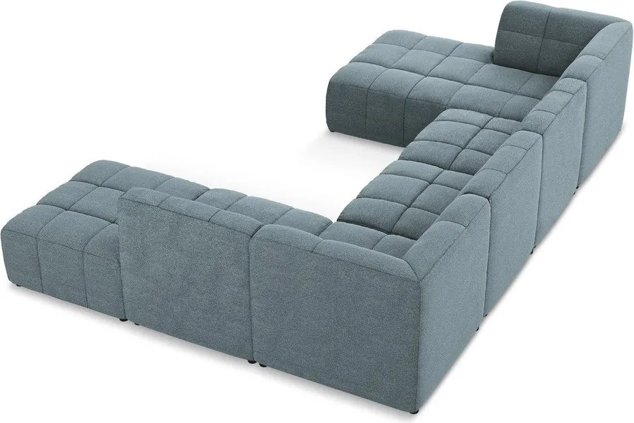 Син ъглов диван от прежда с примки от букле (U форма) Aloha – Makamii