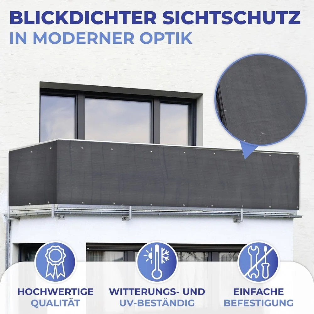 Черен пластмасов балконски параван 500x85 cm – Maximex