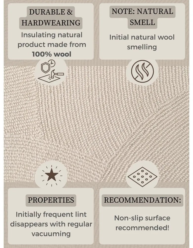 Ръчно изработен вълнен килим в светло естествен цвят 120x180 cm Calmio – Hanse Home