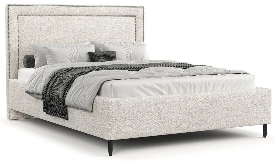 Кремаво тапицирано двойно легло с място за съхранение с включена подматрачна рамка 140x200 cm Baleine – Maison de Rêve