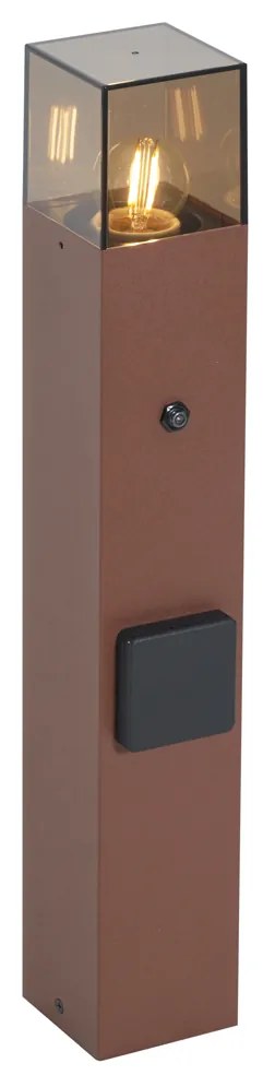 Индустриален външен стълб ръждивокафяв с димно стъкло 50 см със сензор за здрач - Дания