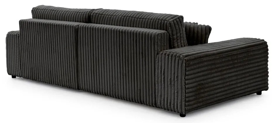 Тъмносив разтегателен ъглов диван от рипсено кадифе с място за съхранение (десен ъгъл) Sarina – Ropez