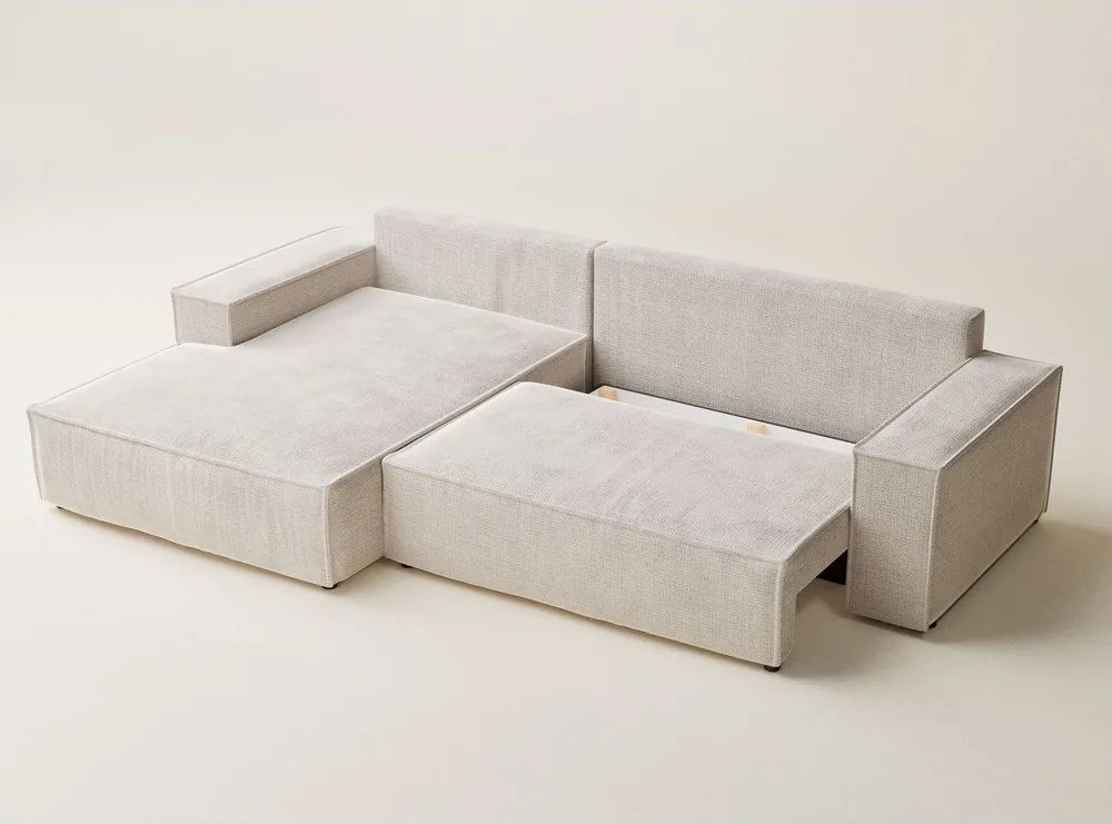 Кремав шенилов сгъваем/с място за съхранение ъглов диван (ляв ъгъл) Maze – Maison de Rêve