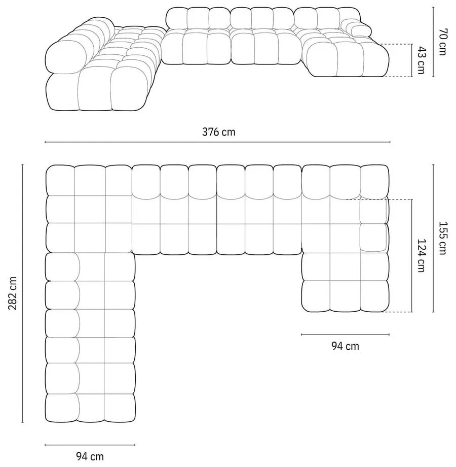Тъмносив кадифен диван 379 cm Bellis - Micadoni Home