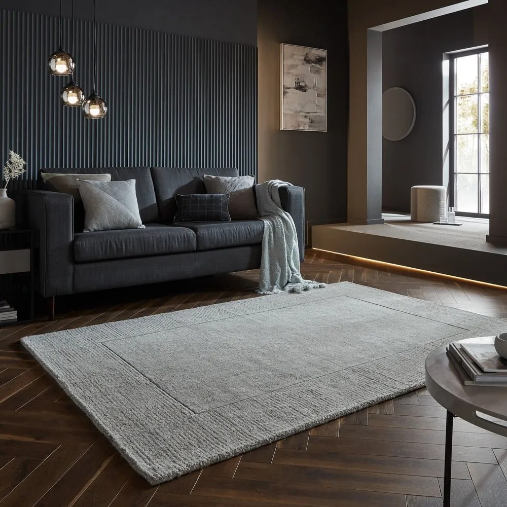Сиво-бежов ръчно изработен вълнен килим 120x170 cm Border – Flair Rugs