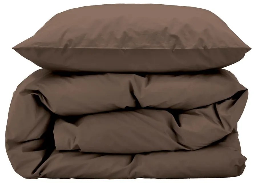 Кафяво удължено спално бельо за двойно легло от памучен перкал 200x220 cm Crisp - Södahl