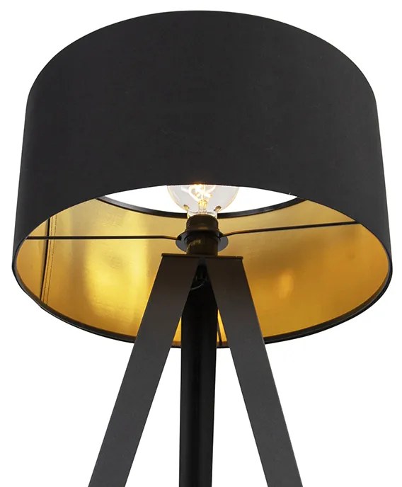 Подова лампа черна с черен абажур и златен интериор - Ilse