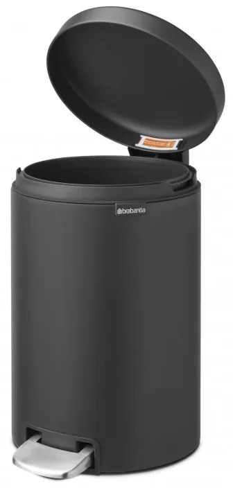Кош за боклук с педал Brabantia NewIcon 649741, 12 л, Плавно затваряне, Противоплъзгаща основа, Минерално покритие, Тъмносив