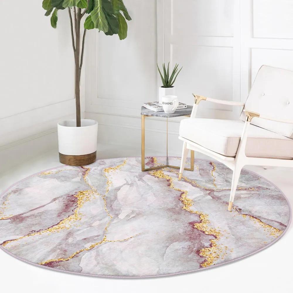 Светлосив и златен кръгъл килим подходящ за пране и за прахосмукачки роботи ø 100 cm Comfort – Mila Home