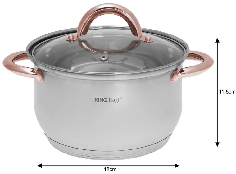 Комплект тенджери и тиган Kinghoff KH 1765, 12 ч, Индукция, Инокс/розово злато