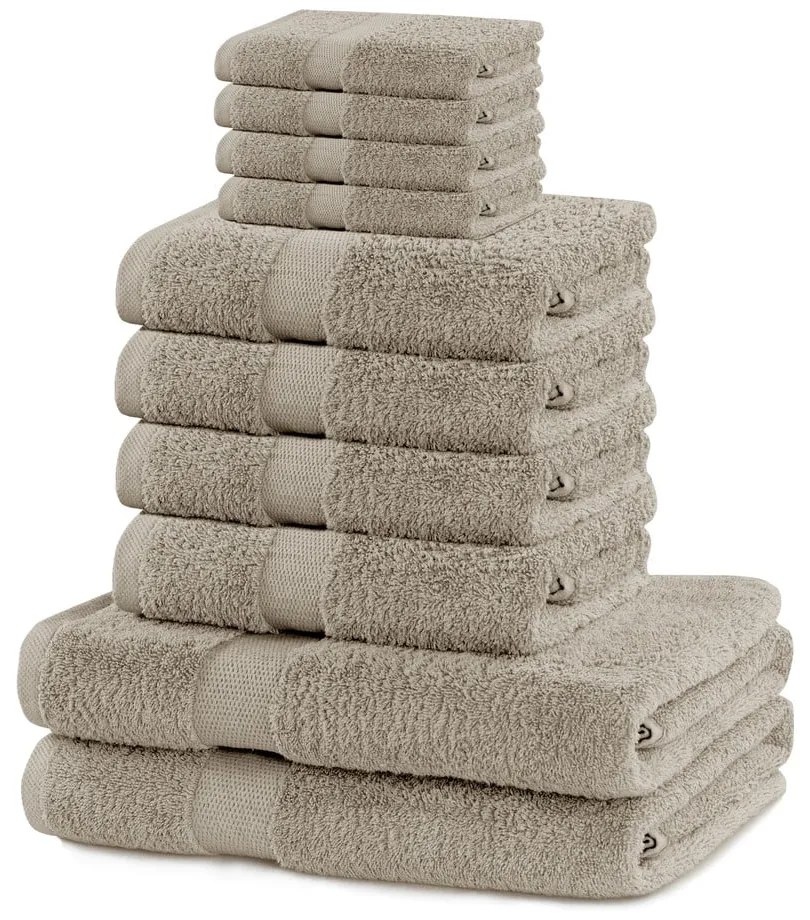 Бежови памучни хавлии и кърпи за баня в комплект 10 бр. от тери Marina – DecoKing