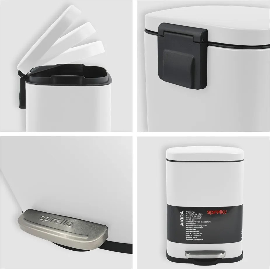 Стоманено кошче за боклук с педал в матово бял цвят 5 l Akira – Spirella