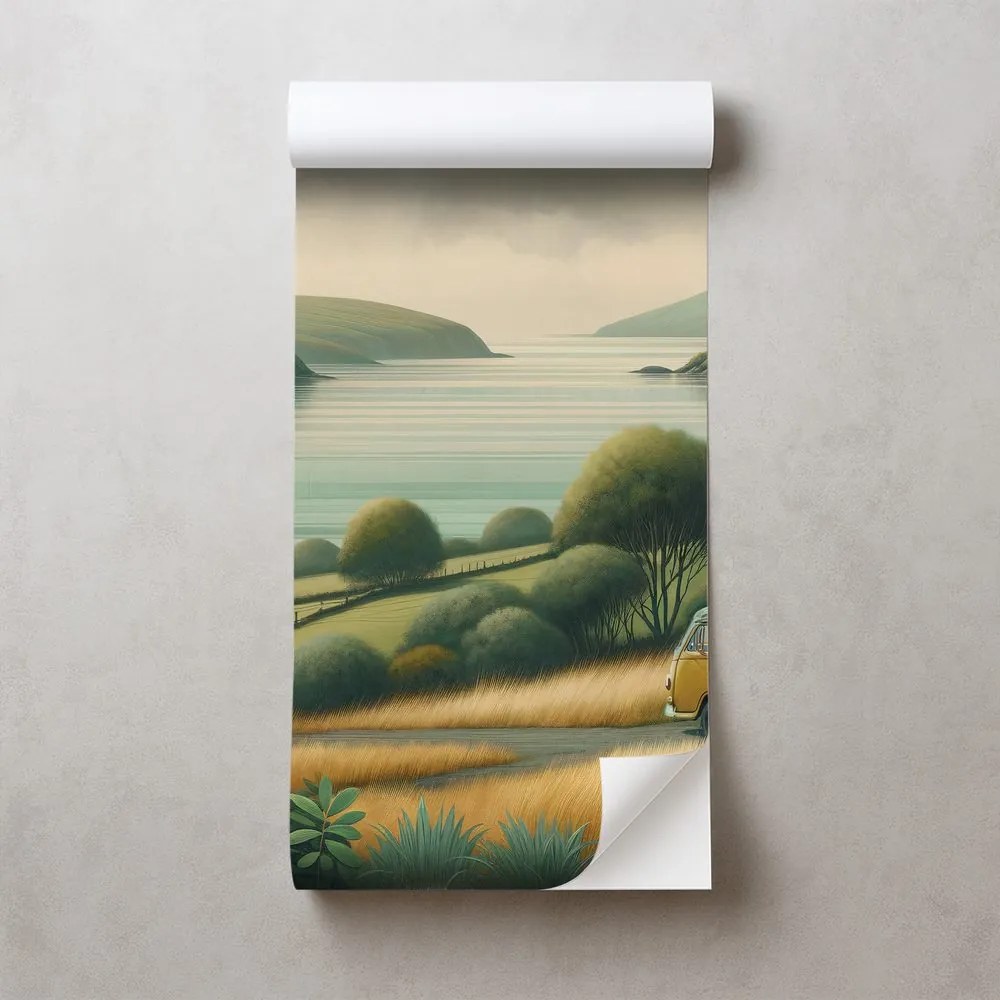 Самозалепващ тапет – Ретро ван в живописен пейзаж