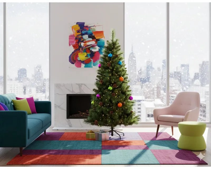 Изкуствена елха с шишарки Everlands Norwich Pine, 150 см, 446 клони, Метална стойка, Зелен