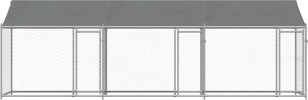 Кучешка клетка с покрив и врати сив 6x2x2 м поцинкована стомана
