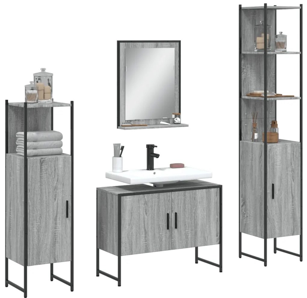 3214362 vidaXL Комплект шкафове за баня от 4 части сив сонома инженерно дърво
