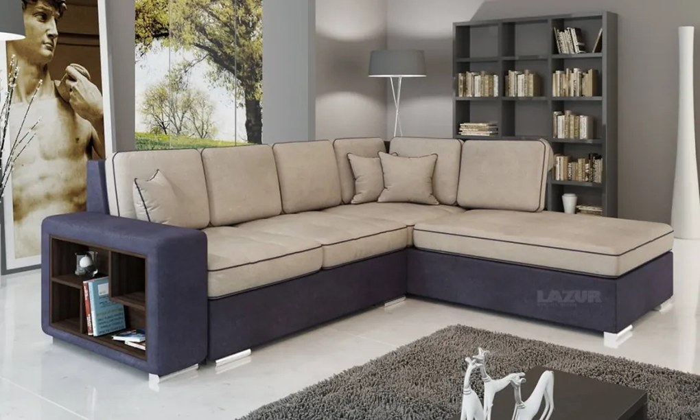 Ъглов диван Сена New с функция сън ракла и етажерка