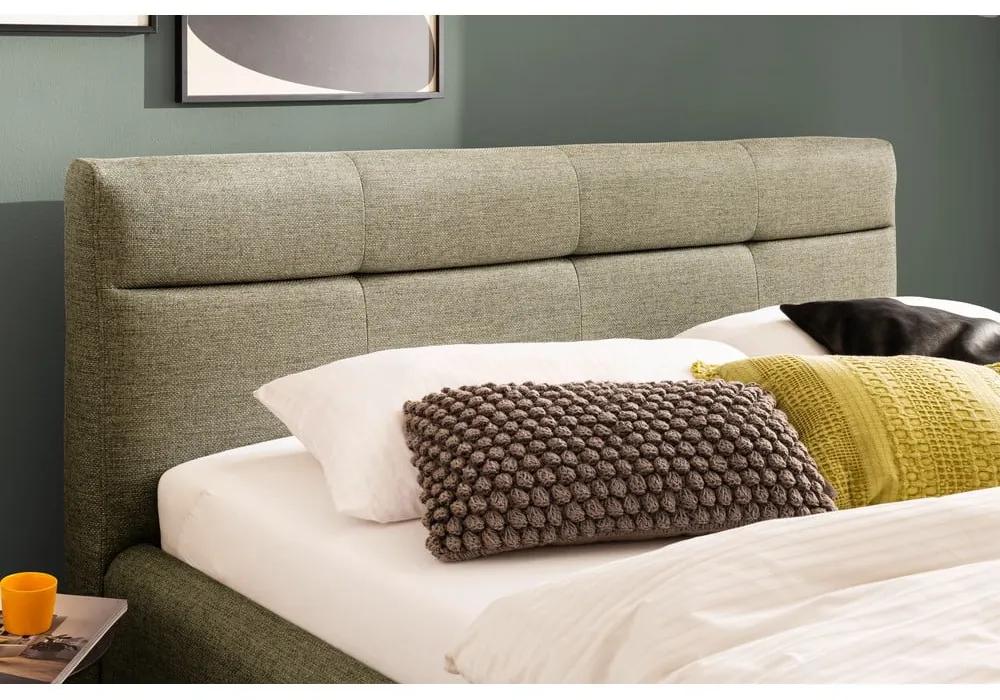 Зелено тапицирано двойно легло с място за съхранение с решетка 180x200 cm Lotte - Meise Möbel