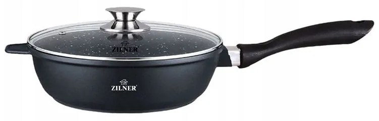 Тиган с капак ZILNER ZL 7028, 24х7 см, Керамично покритие, Индукция, Черен