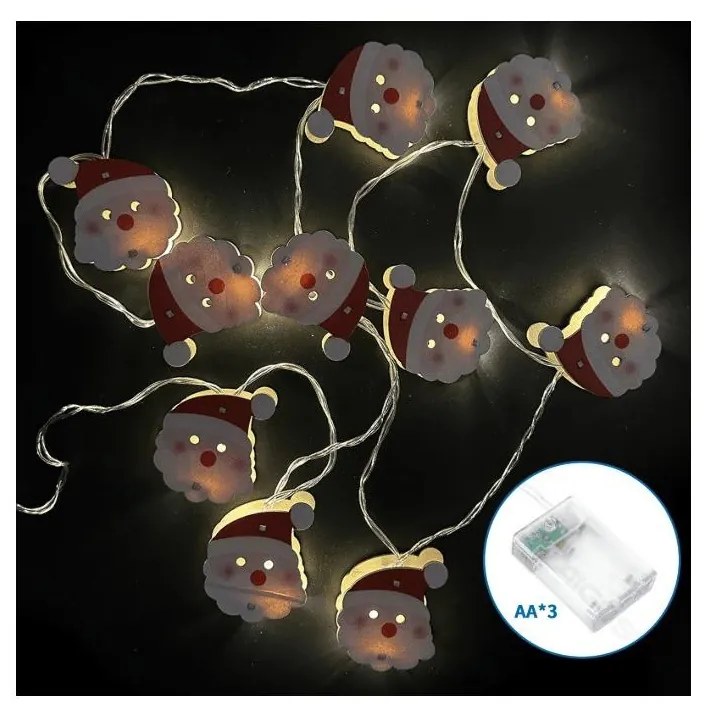 Aigostar - LED коледен гирлянд 20xLED/3xAA 3m топла бяла светлина Дядо Коледа