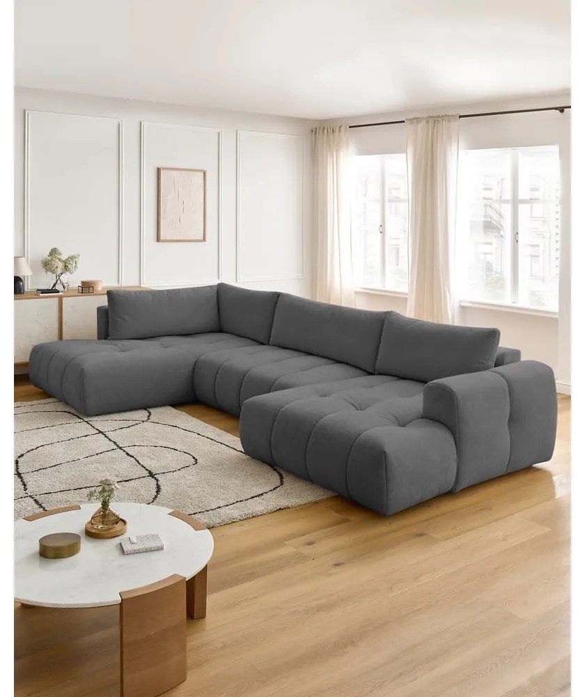 Тъмносив сгъваем/с място за съхранение ъглов диван (ляв ъгъл/U форма) Fuji – Bobochic Paris