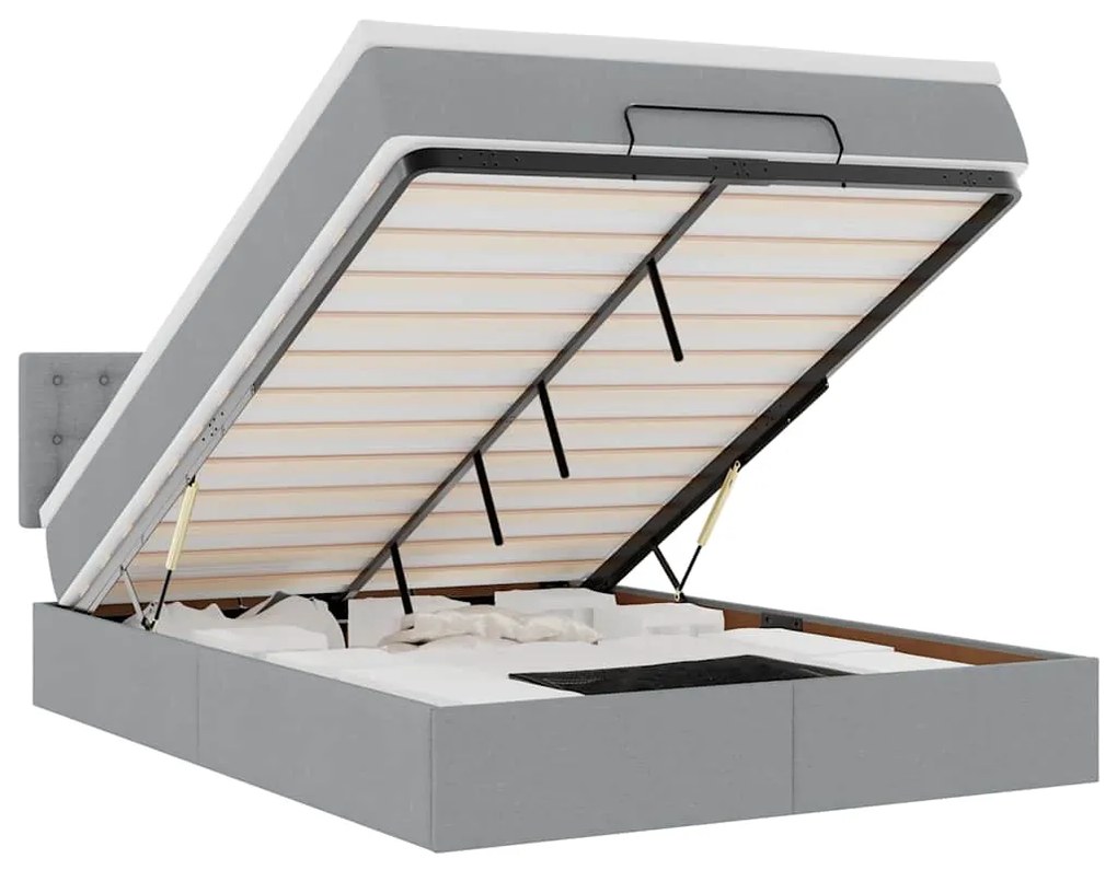 3312478 vidaXL Османска легло с матрак и LED, светлосиво, 140x200 см, плат