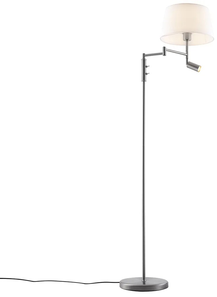 Подова лампа от стомана с бял абажур и регулируема лампа за четене - Ladas