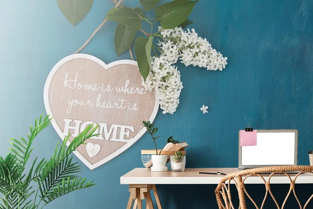 Самозалепващ фототапет – Сърце с цитат - Home is where your heart is