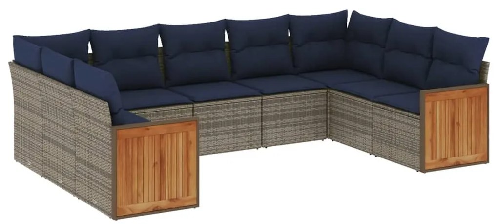 3260360 vidaXL Градински диван с възглавници, 9 части, полиратан, сив