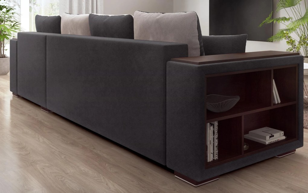 Разтегателен ъглов диван с подлакътник етажерка Мелвин Спринг