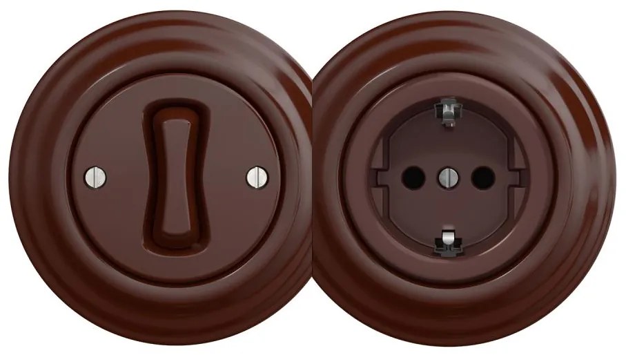 Kliklap - Ретро еднополюсен ключ №1 и SCHUKO розетка 230 V с кафява рамка