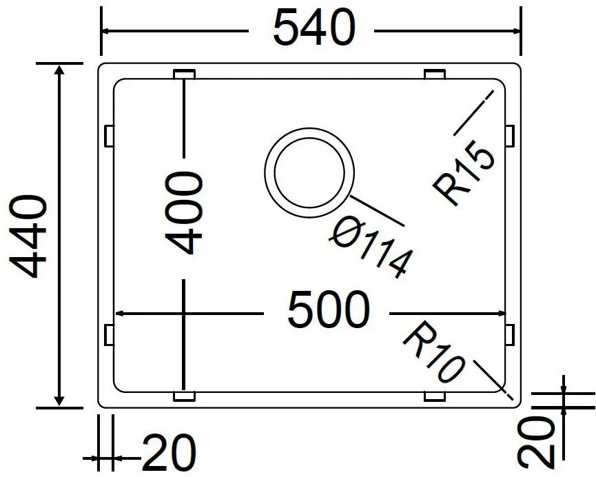 Мивка Fortinox Squadro PVD 28054-54 x 44 cm-Mauro