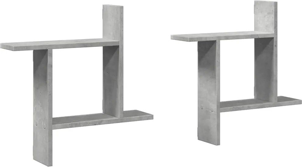 853257 vidaXL Стенни рафтове, 2 бр, бетонно сиви, 50x12x50см, инженерно дърво