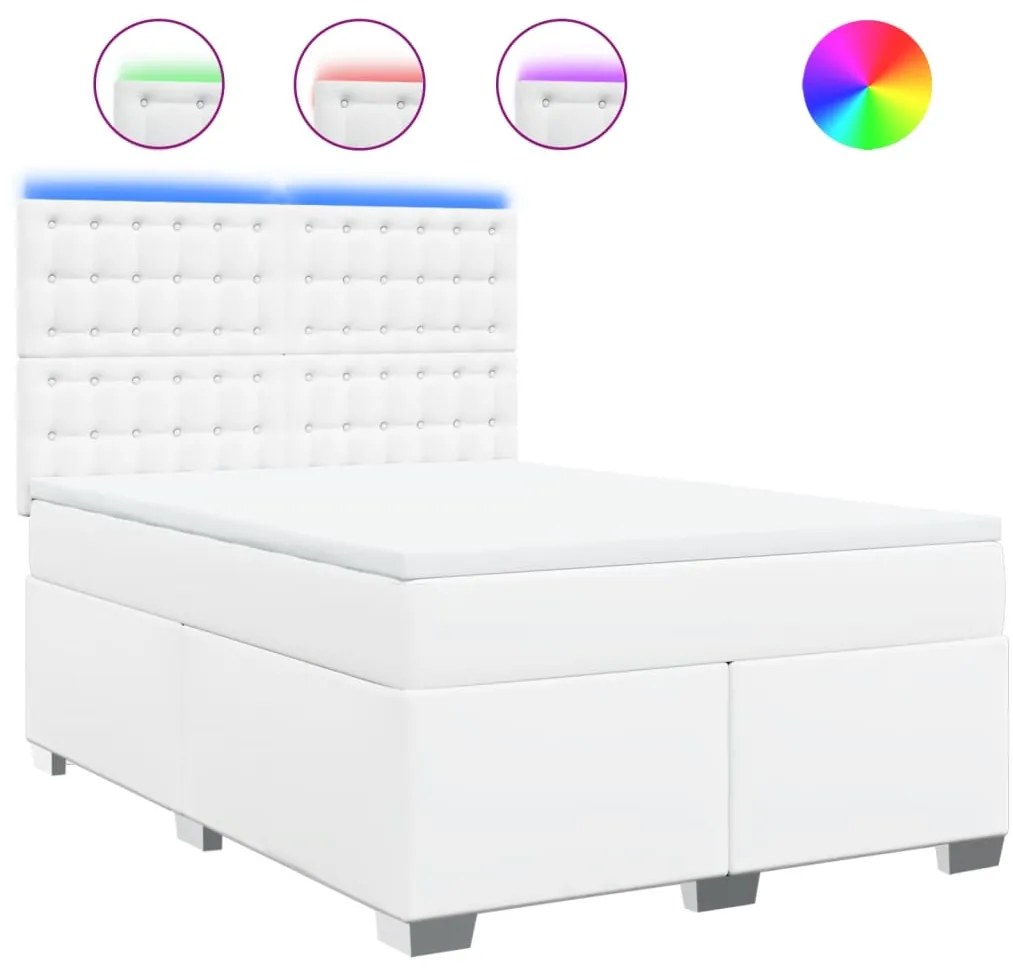 3293025 vidaXL Боксспринг легло с матрак, бяло, 140x200 см, изкуствена кожа