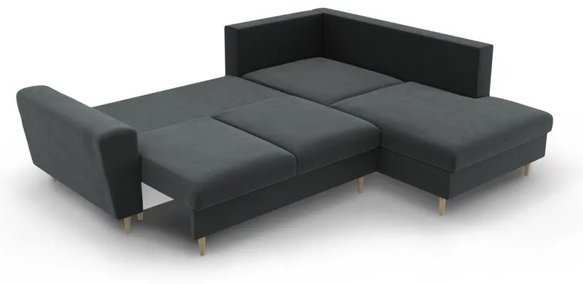 Тъмносив кадифен разтегателен ъглов диван с място за съхранение (десен ъгъл/L форма) Kyoto – Cosmopolitan Design