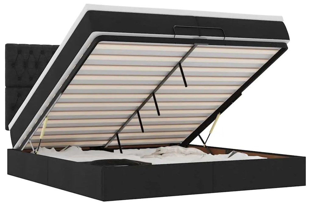 3314116 vidaXL Османска легло с матрак и LED, черно, 200x200 см, плат