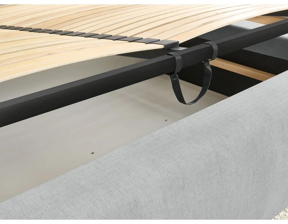 Светлосиво тапицирано двойно легло с място за съхранение с решетка 160x200 cm Jagna - Bobochic Paris