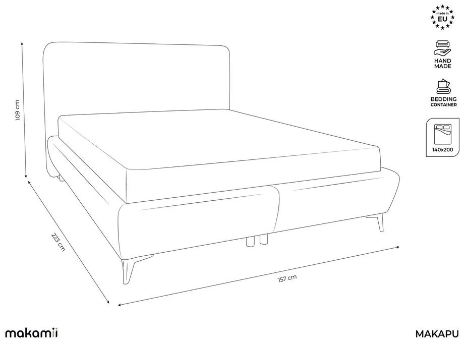 Теракотено двойно тапицирано легло с място за съхранение и включена подматрачна рамка 140x200 cm Makapu – Makamii
