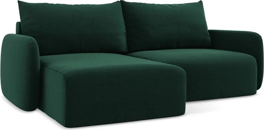 Тъмнозелен кадифен сгъваем/с място за съхранение ъглов диван (ляв ъгъл) Kalena – Makamii