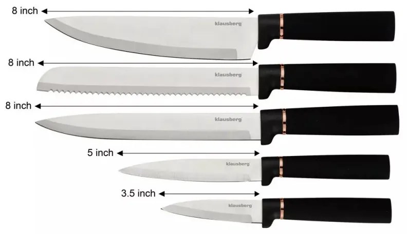 Комплект кухненски прибори Klausberg KB 7835, 12 бр, Неръждаема стомана, Черен